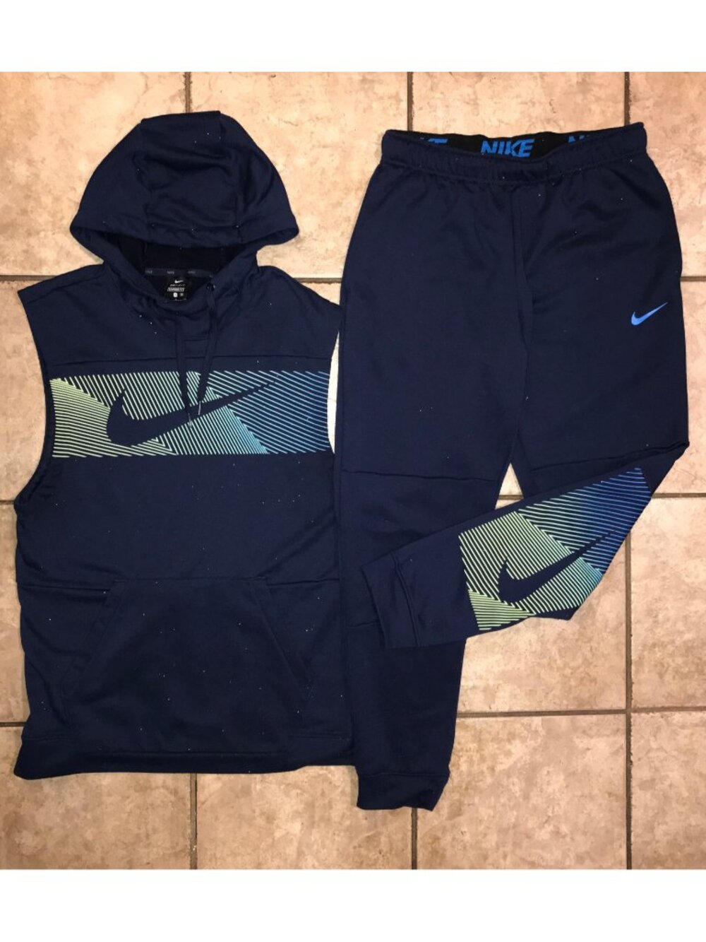 Men's Nike Sleeveless Hoodie & Joggers Sweat Pants Set-Size S & M (Navy)